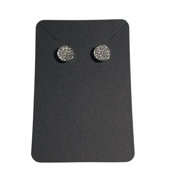 Round Silver Rhinestone Stud Earrings Elegant Design For Women Jewelry Gift Mom - Picture 1 of 4